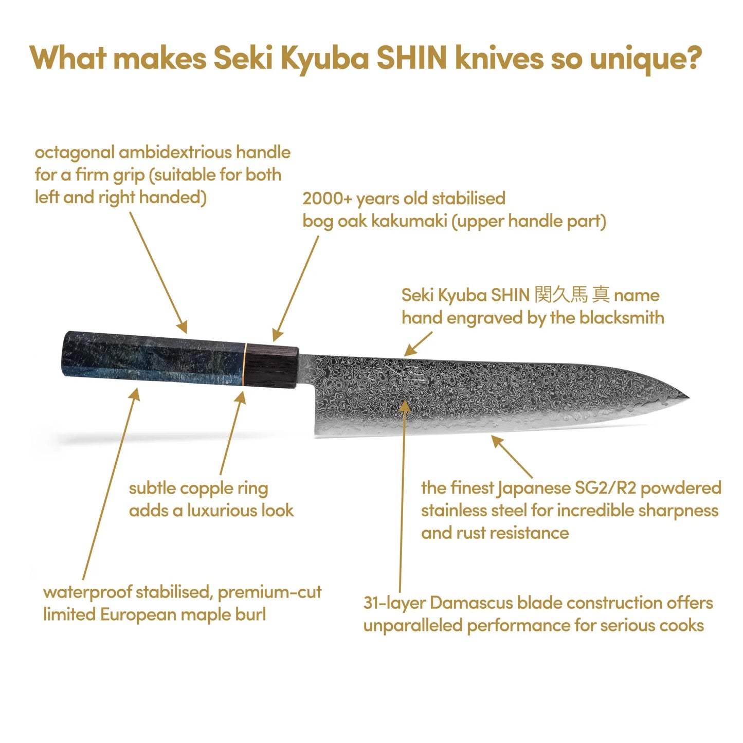 Takumi Raijin SHIN Chef’s Gyuto 21cm – Mediterranean Blue
